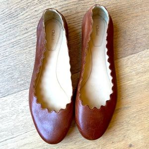 Chloe Brown Scalloped Flats - 36.5